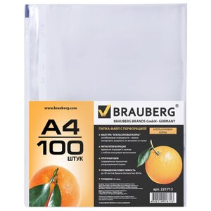 BRAUBERG Папка-файл перфорированная Апельсиновая корка, А4, 45 мкм, 100 шт. (фото modal nav 2)