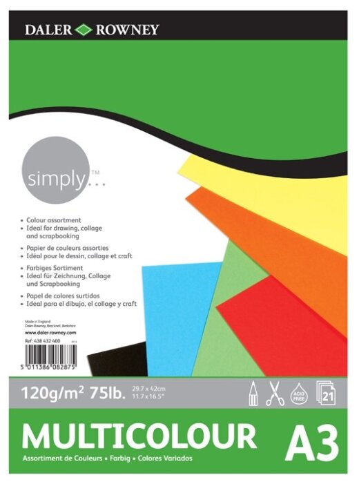 Цветная бумага Simply Daler-Rowney, A3, 21 л., 7 цв. (фото modal 1)
