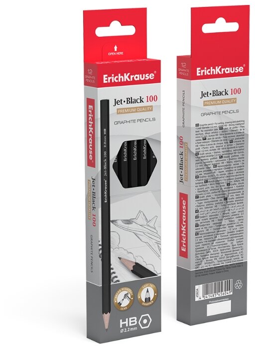 ErichKrause Набор чернографитных шестигранных карандашей Jet Black 100 HB 12 шт (45604) (фото modal 3)