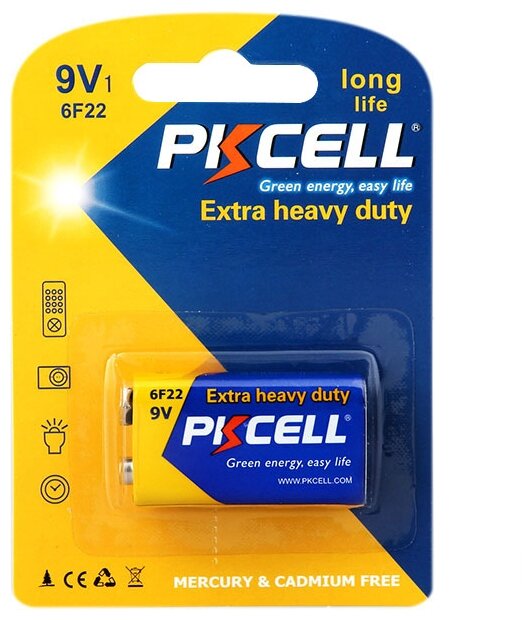 Батарейка PKCELL Extra Heavy Duty Крона/6F22 (фото modal 1)