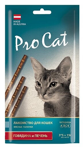 Лакомство для кошек Pro Cat мясные палочки Говядина и печень (фото modal 1)