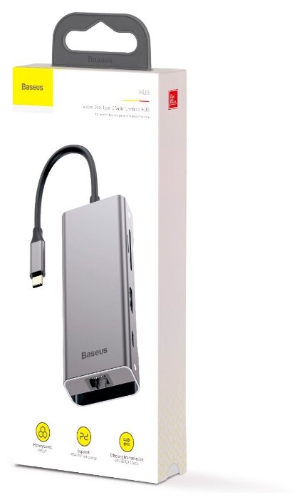 USB-концентратор Baseus Multi-functional HUB Type-C - 2xUSB/HDMI/Type-C/RJ45 (CATXF-0G), разъемов: 3 (фото modal 4)