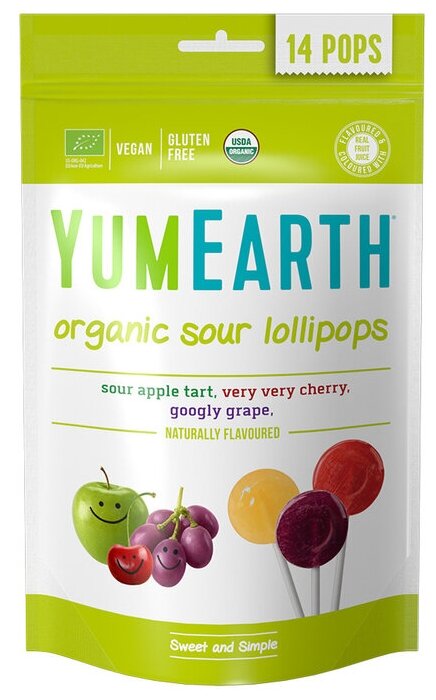 Леденцы на палочке YumEarth Organic Sour Lollipops ассорти 85 г (фото modal 1)