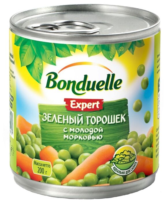 Зеленый горошек Bonduelle Expert с молодой морковью, жестяная банка 200 г (фото modal 1)