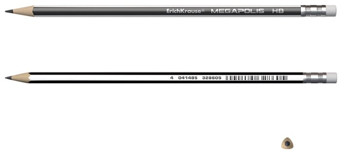 ErichKrause Набор чернографитных трехгранных карандашей с ластиком Megapolis 3 шт (43581) (фото modal 2)