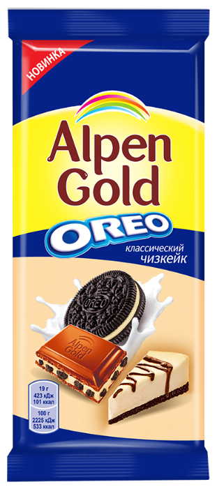 Шоколад Alpen Gold Oreo молочный с дробленым печеньем 