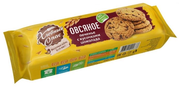 Печенье Хлебный Спас Овсяное с кусочками шоколада, 80 г (фото modal 1)