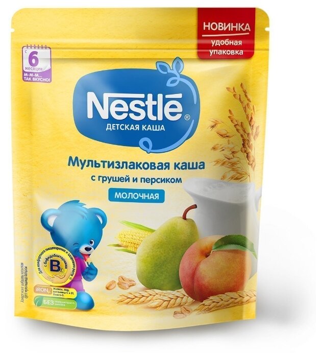 Каша Nestlé молочная мультизлаковая с грушей и персиком (с 6 месяцев) 220 г дойпак (фото modal 1)