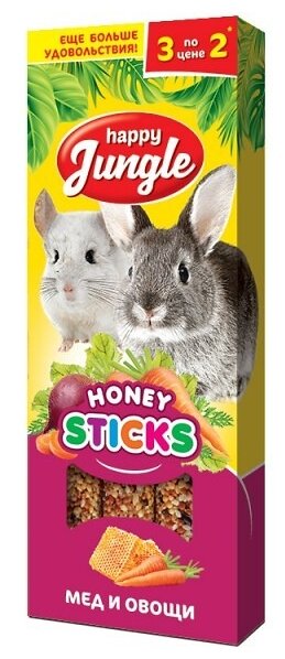 Лакомство для кроликов, грызунов Happy Jungle Honey sticks Мед и овощи (фото modal 1)