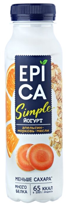 Питьевой йогурт EPICA Simple апельсин-морковь-мюсли 1.2%, 290 г (фото modal 1)