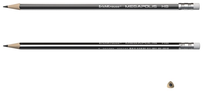 ErichKrause Набор чернографитных трехгранных карандашей с ластиком Megapolis HB 12 шт (43577) (фото modal 2)