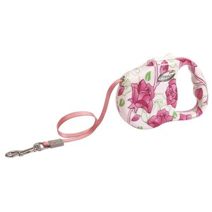 Поводок-рулетка для собак Freego Medium Розовый цветок ленточный (фото modal nav 1)