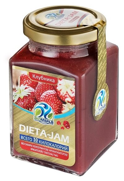 Джем низкокалорийный Biomeals Dieta-Jam Клубника без сахара, банка 230 г (фото modal 1)