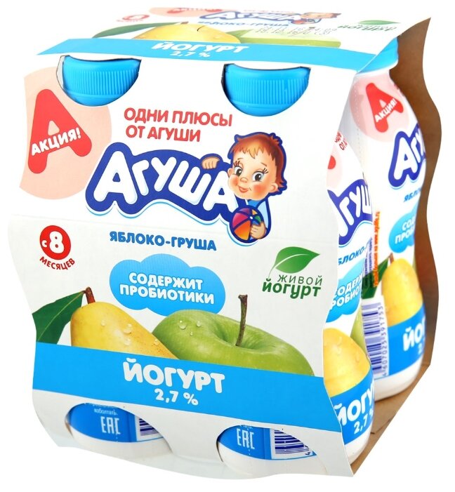 Йогурт питьевой Агуша детский яблоко, груша (с 8-ми месяцев) 2.7%, 200 г (фото modal 2)