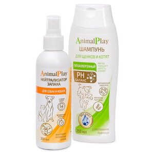 Комплект Animal Play Шампунь гипоаллергенный для собак и кошек 250 мл и Спрей Нейтрализатор запаха для собак и кошек 200 мл (фото modal nav 1)