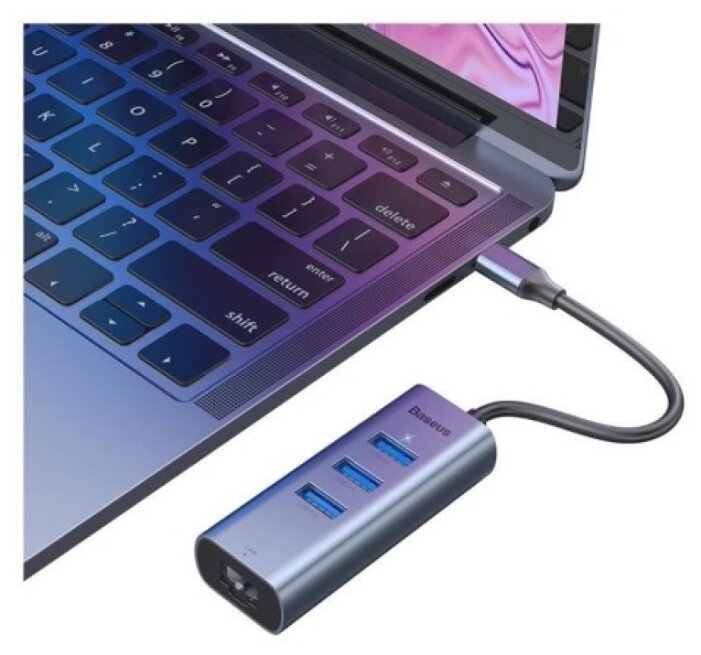 USB-концентратор Baseus Enjoy Series Type-C - 3xUSB/RJ45 (CAHUB-M0G), разъемов: 3 (фото modal 2)