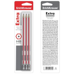 ErichKrause Набор чернографитных шестигранных карандашей с ластиком Extra 3 шт (43573) (фото modal nav 4)