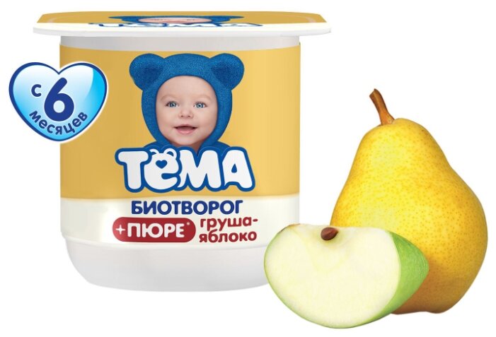 Творог Тёма детский с пюре груша, яблоко (с 6-ти месяцев) 2.5%, 100 г (фото modal 1)