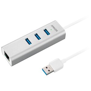 USB-концентратор ANKER Aluminum 3-Port USB 3.0 and Ethernet Hub, разъемов: 3 (фото modal nav 1)