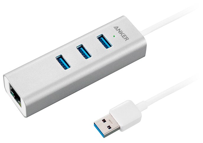 USB-концентратор ANKER Aluminum 3-Port USB 3.0 and Ethernet Hub, разъемов: 3 (фото modal 1)