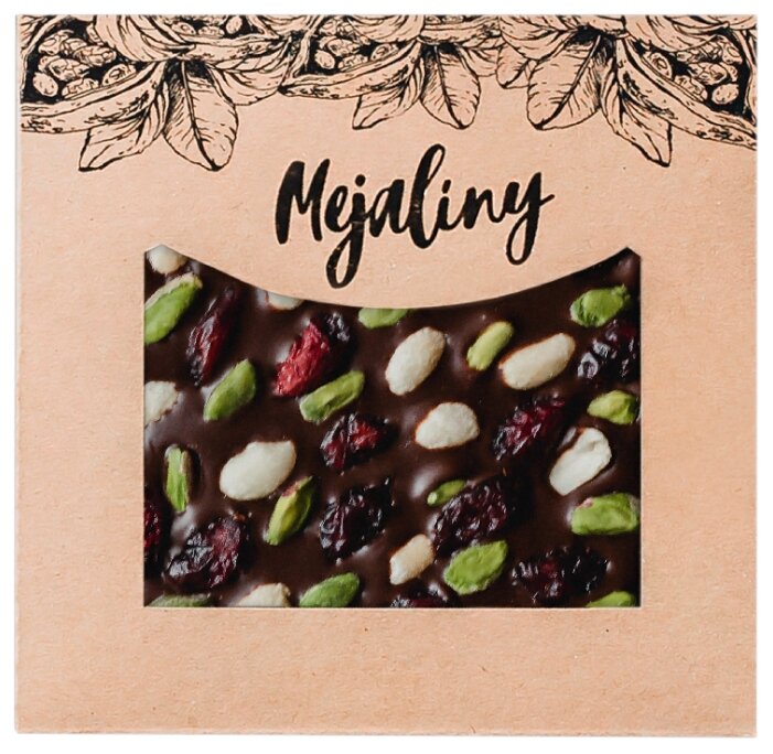 Шоколад Mejaliny молочный с фисташкой, арахисом и клюквой, 38% (фото modal 1)