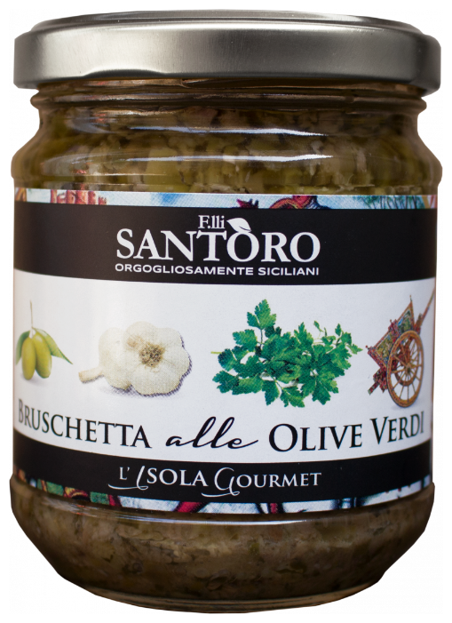 Santoro Брускетта с зелеными оливками, стеклянная банка 180 г (фото modal 1)