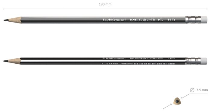 ErichKrause Набор чернографитных трехгранных карандашей с ластиком Megapolis HB 12 шт (43577) (фото modal 4)