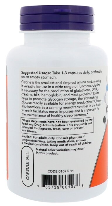 Аминокислота NOW Glycine 1000 mg (100 капсул) (фото modal 3)