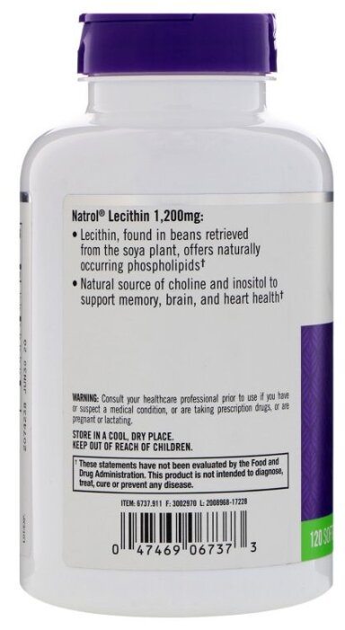 Антиоксидант Natrol Lecithin 1200 mg (120 капсул) (фото modal 3)