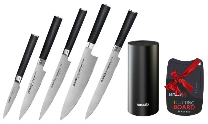 Набор Samura Mo-V 5 ножей с подставкой и разделочной доской (фото modal 1)