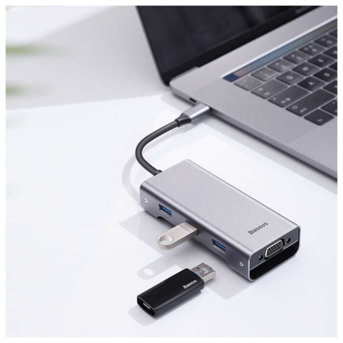 USB-концентратор Baseus Multi-functional HUB Type-C - 3xUSB/HDMI/Type-C/VGA (CATXF-A0G), разъемов: 4 (фото modal 7)