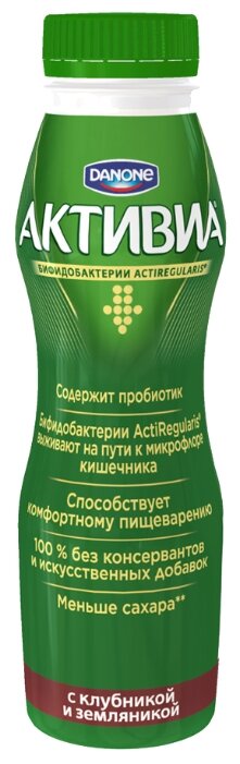 Питьевой йогурт Активиа клубника-земляника 2%, 290 г (фото modal 2)