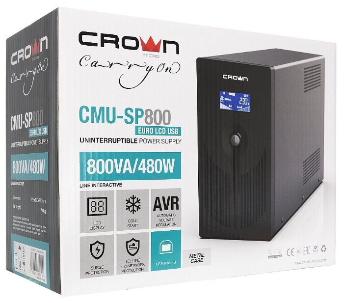Интерактивный ИБП CROWN MICRO CMU-SP800 Euro LCD USB (фото modal 3)