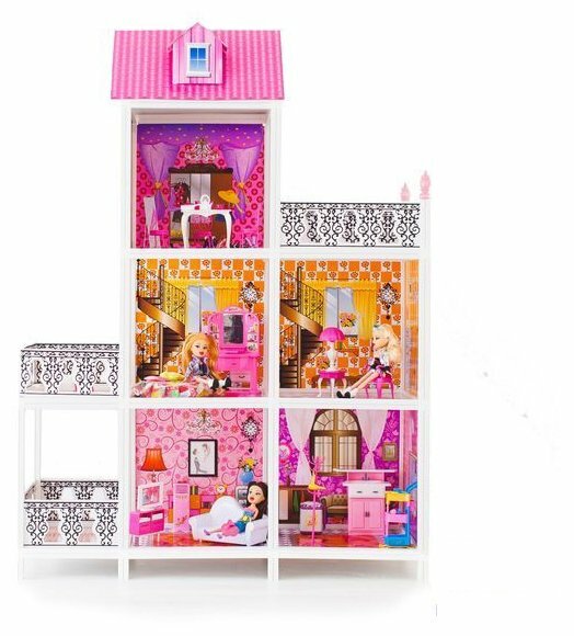 PAREMO 3-этажный кукольный дом с 5 комнатами, мебелью и 3 куклами PPCD116-04 (фото modal 1)