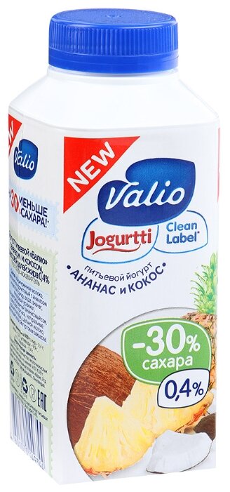 Питьевой йогурт Valio ананас и кокос 0.4%, 330 г (фото modal 1)