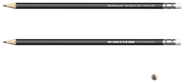 ErichKrause Набор чернографитных шестигранных карандашей Jet Black 101 HB с ластиком 4 шт (32842) (фото modal 2)