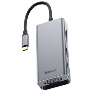 USB-концентратор Baseus Multi-functional HUB Type-C - 3xUSB/HDMI/Type-C/VGA (CATXF-A0G), разъемов: 4 (фото modal nav 1)