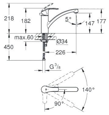 Однорычажный смеситель для кухни (мойки) Grohe Eurosmart 30260002 (фото modal 2)