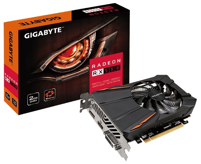 Видеокарта GIGABYTE Radeon RX 550 1183MHz PCI-E 3.0 2048MB 7000MHz 128 bit DVI HDMI HDCP (фото modal 1)