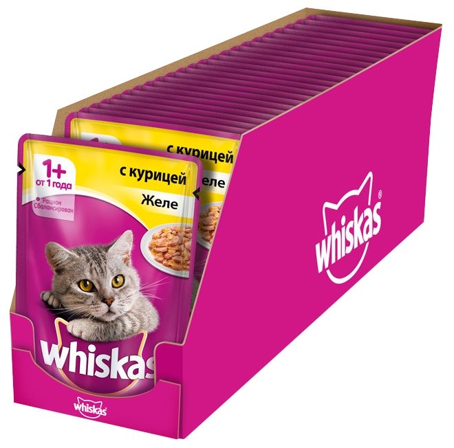 Корм для кошек Whiskas Желе с курицей для взрослых кошек (0.085 кг) 24 шт. (фото modal 1)