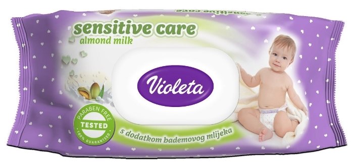 Влажные салфетки Violeta Sensitive care с экстрактом миндального молочка (фото modal 1)