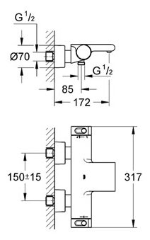 Термостатический двухрычажный смеситель для ванны с душем Grohe Grohtherm 2000 34174001 (фото modal 2)