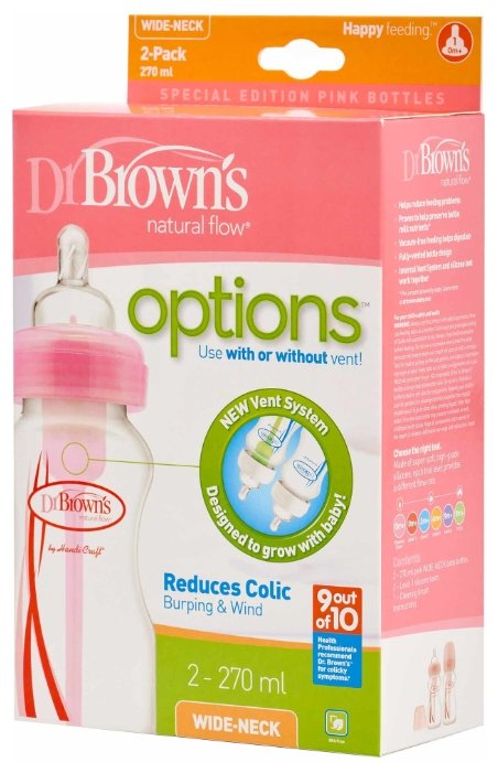 Dr. Brown's Бутылочки полипропиленовые с широким горлом Options 270 мл, 2 шт. с рождения (фото modal 3)