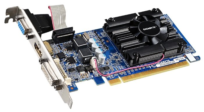 Видеокарта GIGABYTE GeForce 210 520Mhz PCI-E 2.0 1024Mb 1200Mhz 64 bit DVI HDMI HDCP rev. 5.0 (фото modal 1)