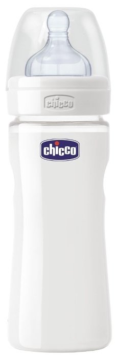 Chicco Бутылочка из стекла с соской из силикона Well-Being, 240 мл с рождения (фото modal 1)