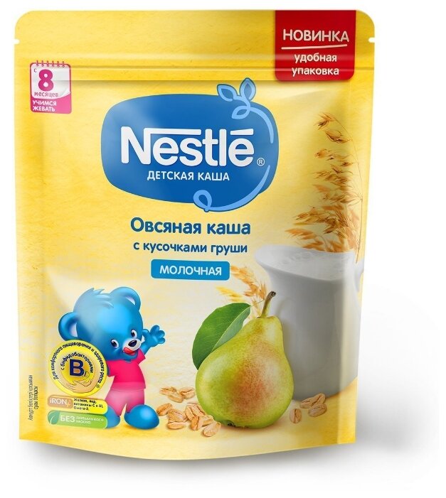 Каша Nestlé молочная овсяная с кусочками груши (с 8 месяцев) 220 г дойпак (фото modal 1)
