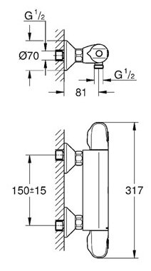 Термостатический двухрычажный смеситель для душа Grohe Grohtherm 1000 34143003 (фото modal 2)