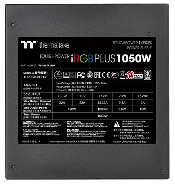 Блок питания Thermaltake Toughpower iRGB PLUS Platinum 1050W (фото modal 7)