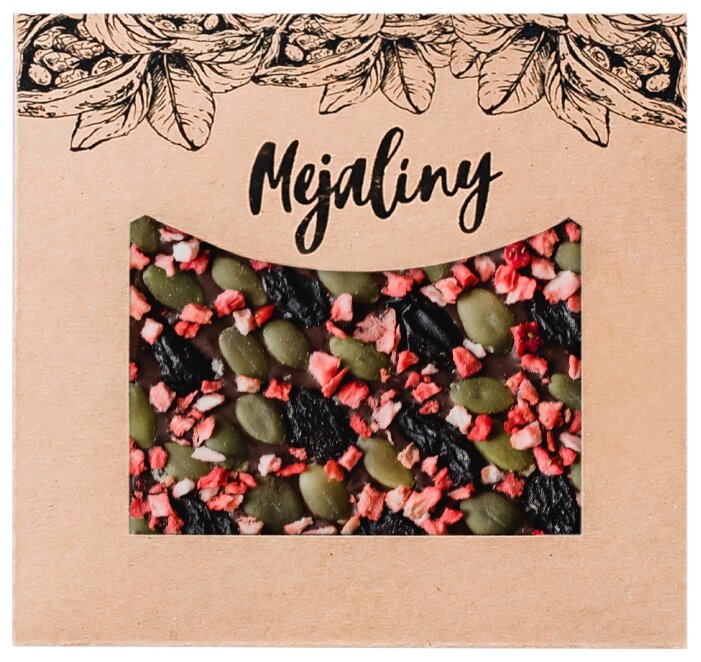 Шоколад Mejaliny темный с тыквенной семечкой, изюмом и клубникой, 62% (фото modal 1)