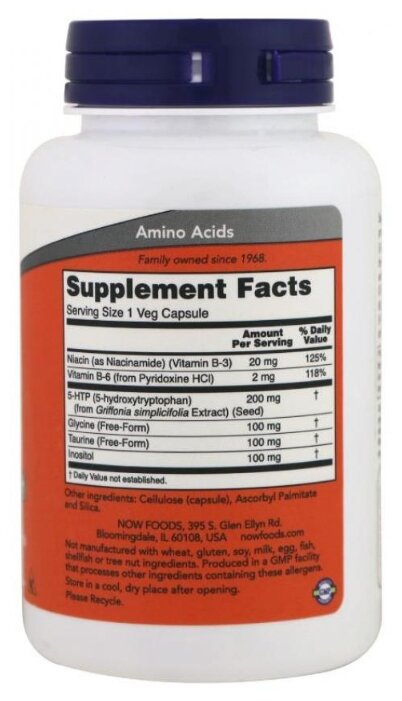 Аминокислота NOW 5-HTP 200 mg (120 капсул) (фото modal 2)